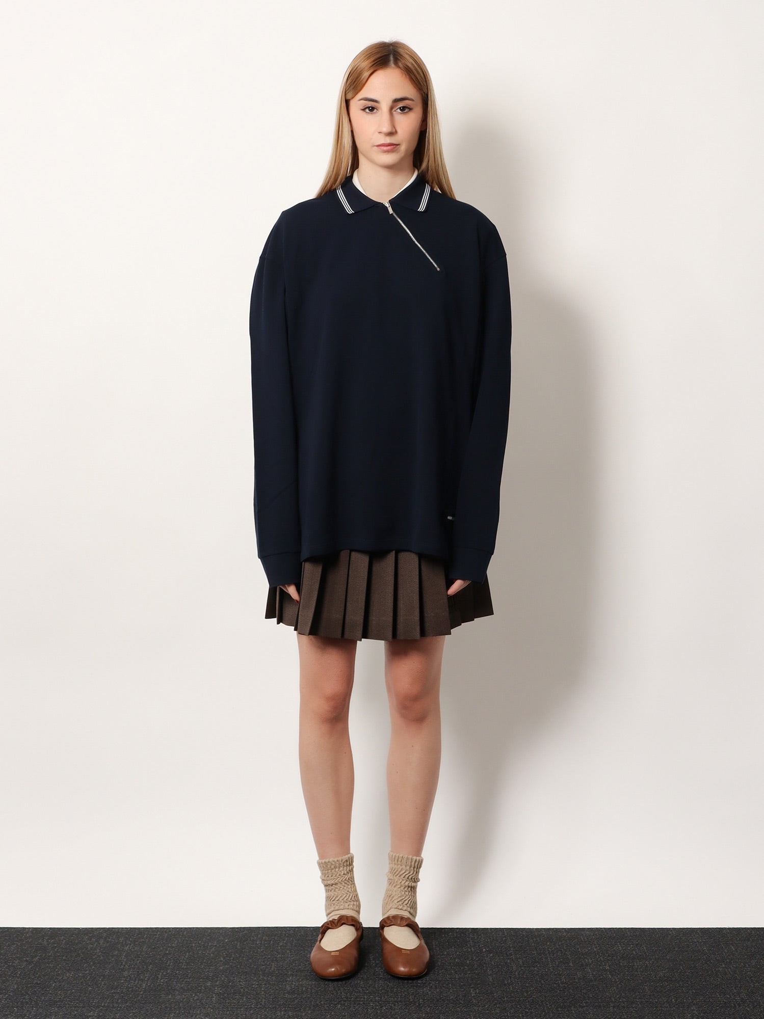 Cotton polo shirt with asymmetric metal zip detail - Image 3