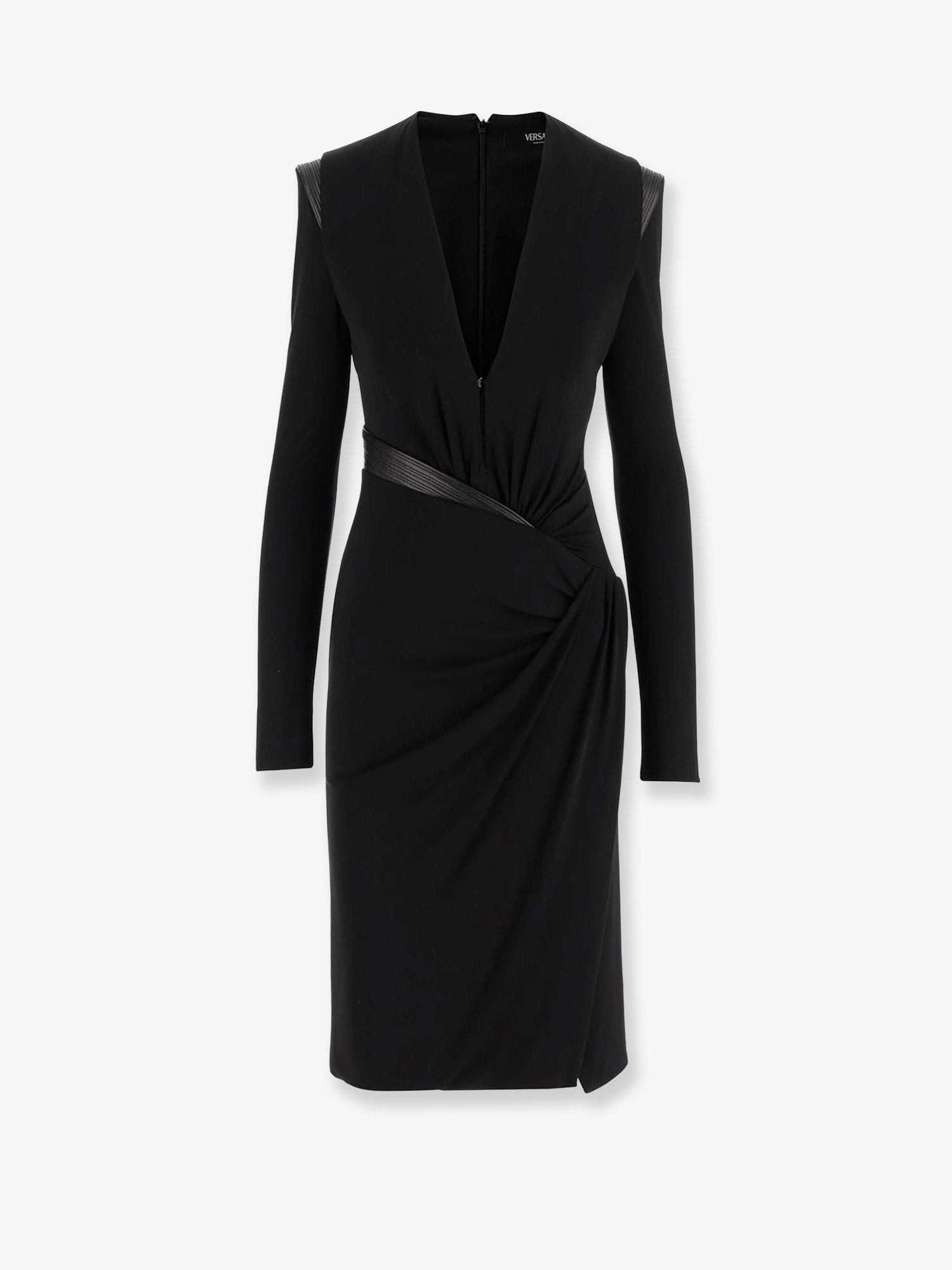 Crepe mini dress with V-neckline