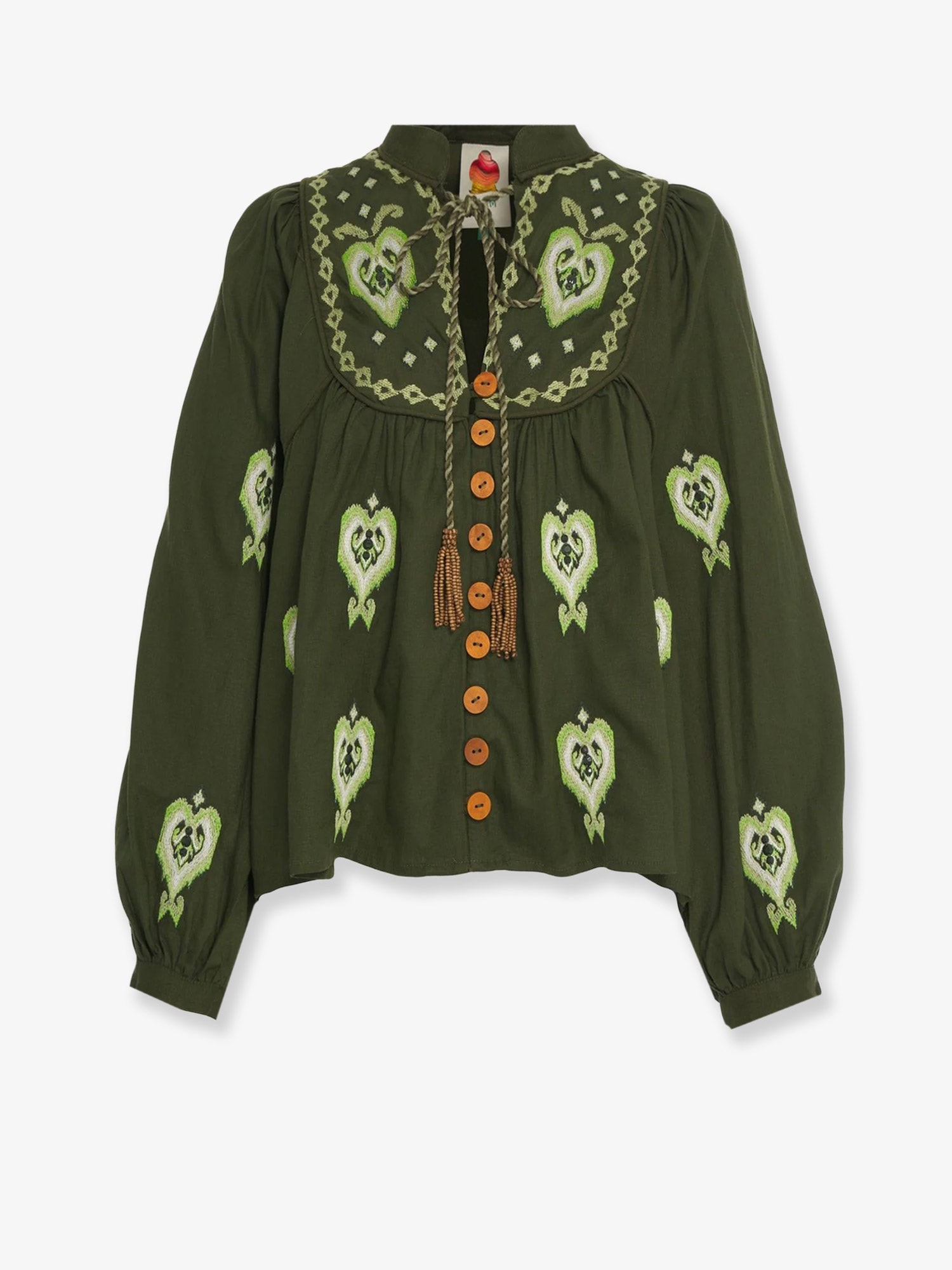 Embroidered puff sleeve lenzing™ ecovero™ euroflax™ shirt