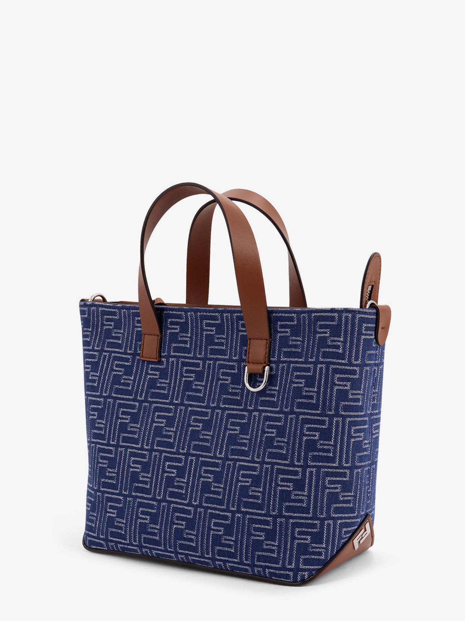 FF jacquard fabric and leather shopping bag - Image 3