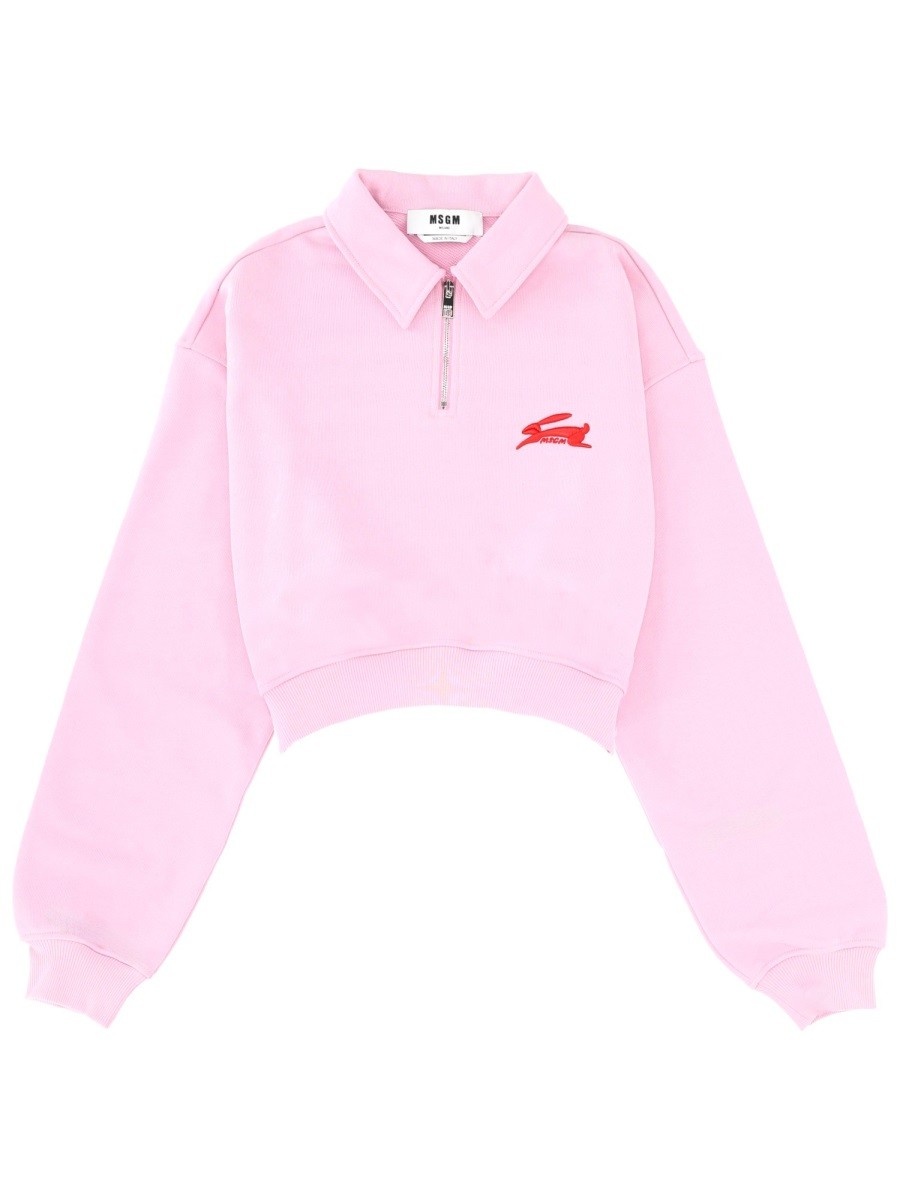 "FOLLOW THE RABBIT" COLLARED SWEATSHIRT
