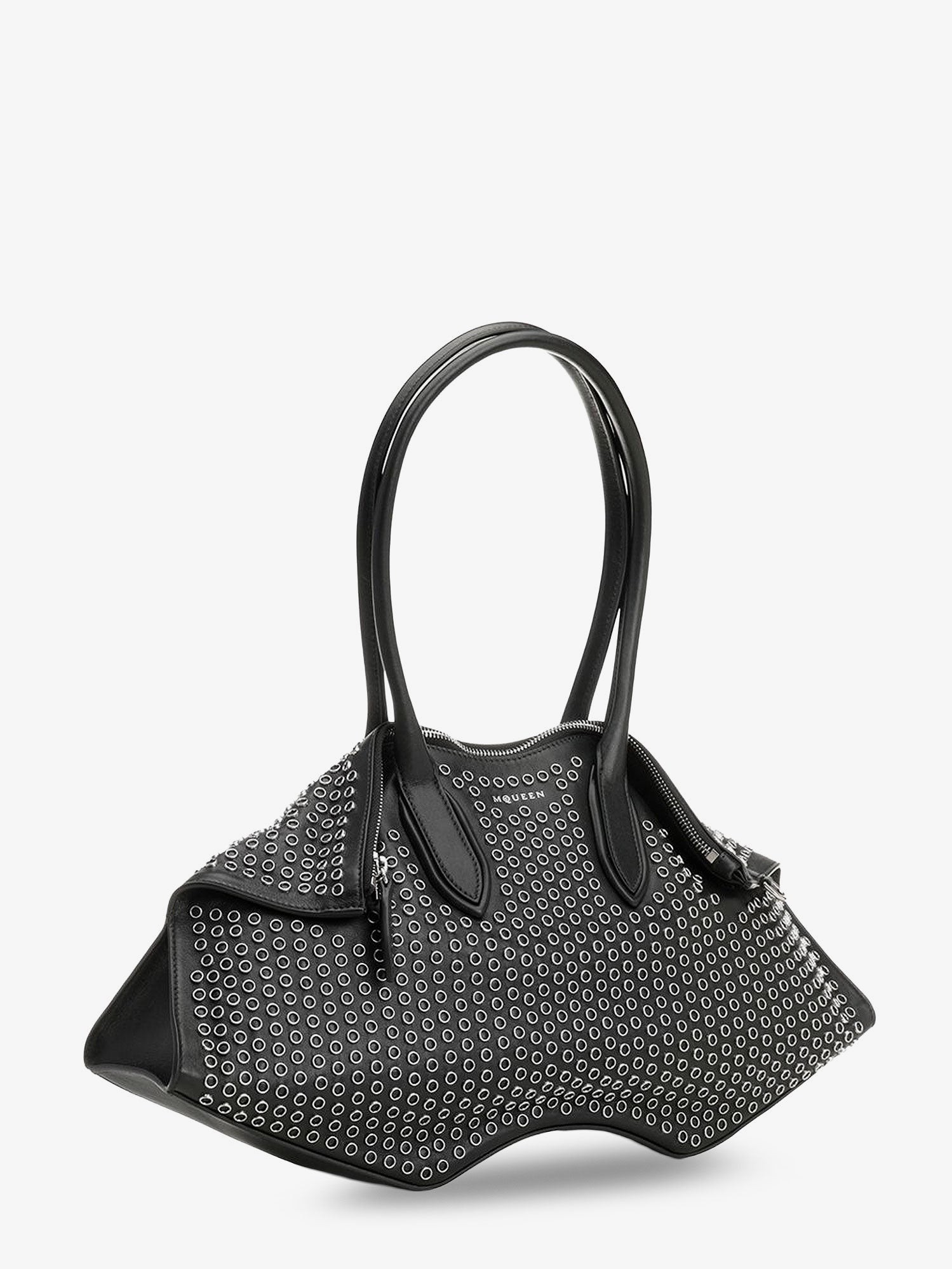 Manta leather shoulder bag with all-over metal details - Image 4