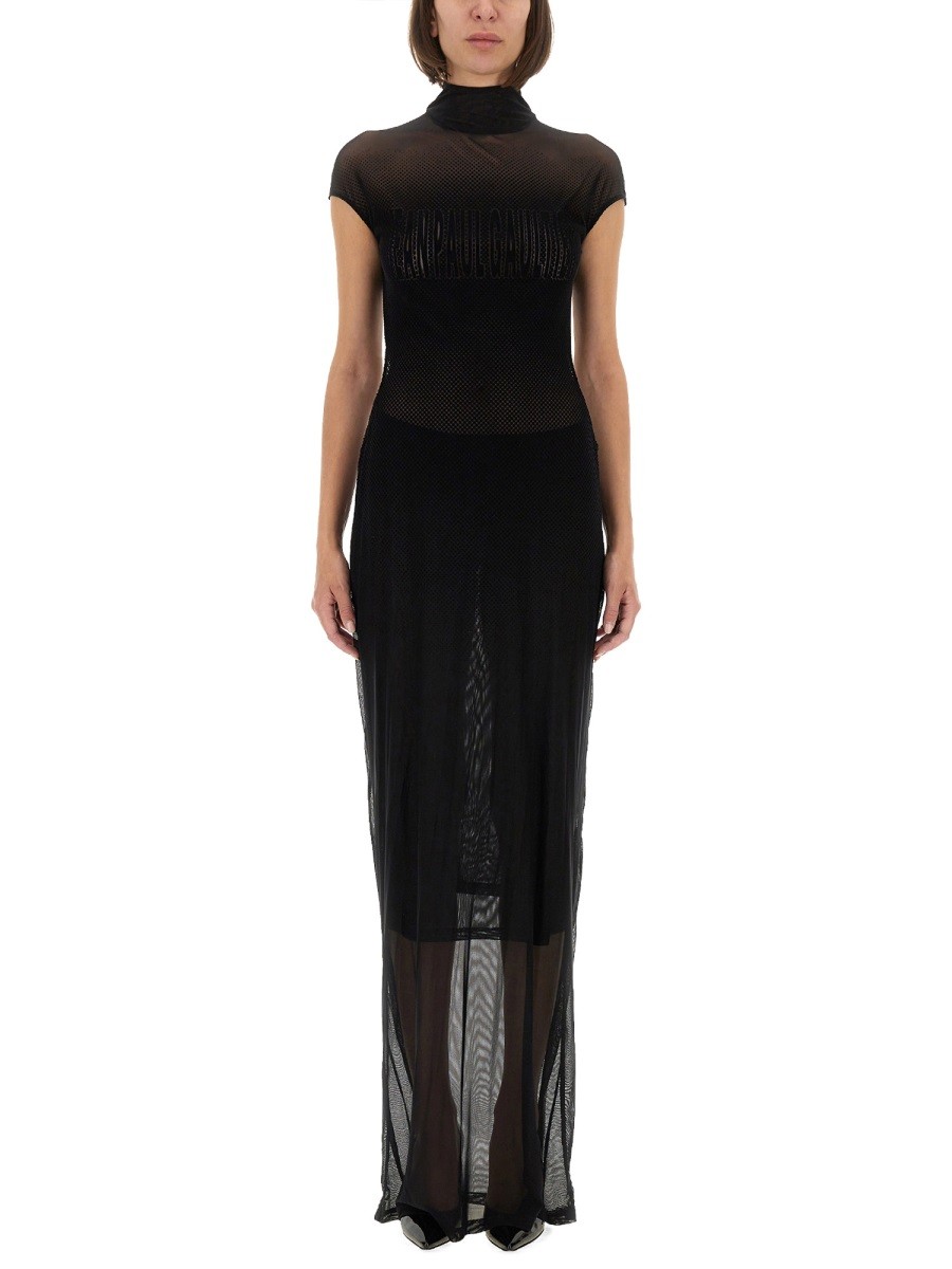 MESH DRESS WITH FLOCKED LOGO