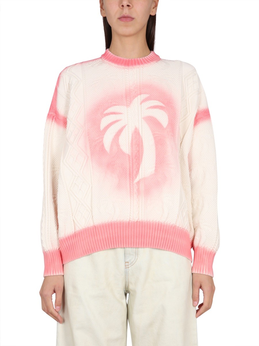PATENT LEATHER EFFECT PALM SWEATER
