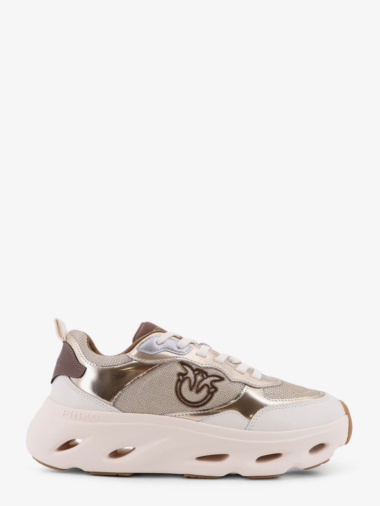 Pink leather sneakers with nylon inserts