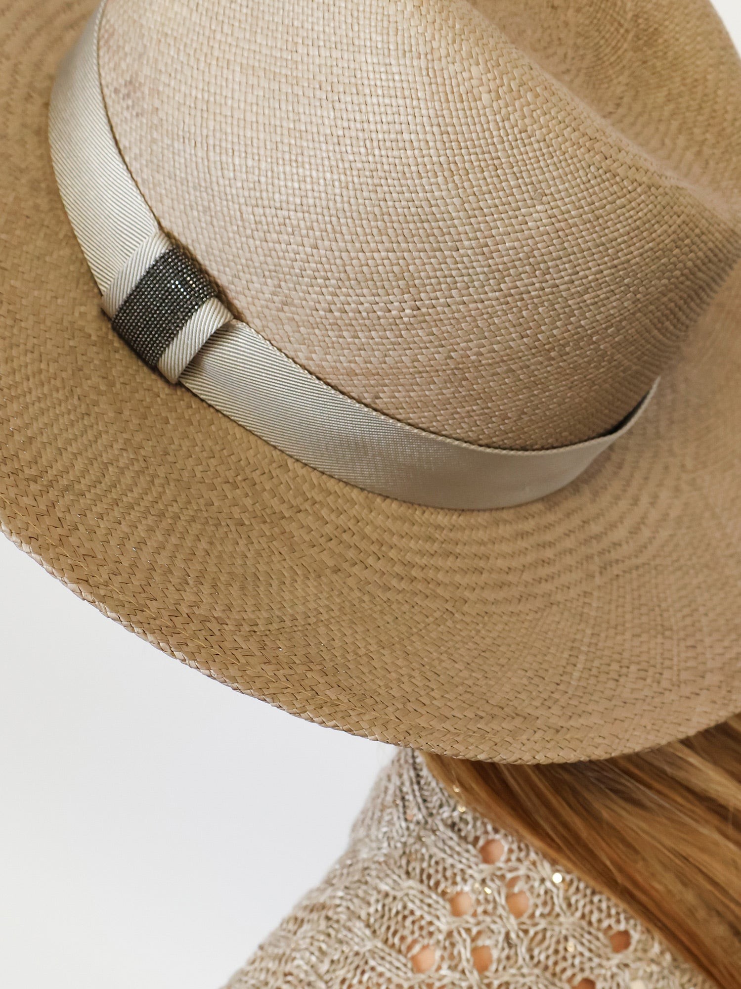 Raffia Fedora hat with Monili detail - Image 2