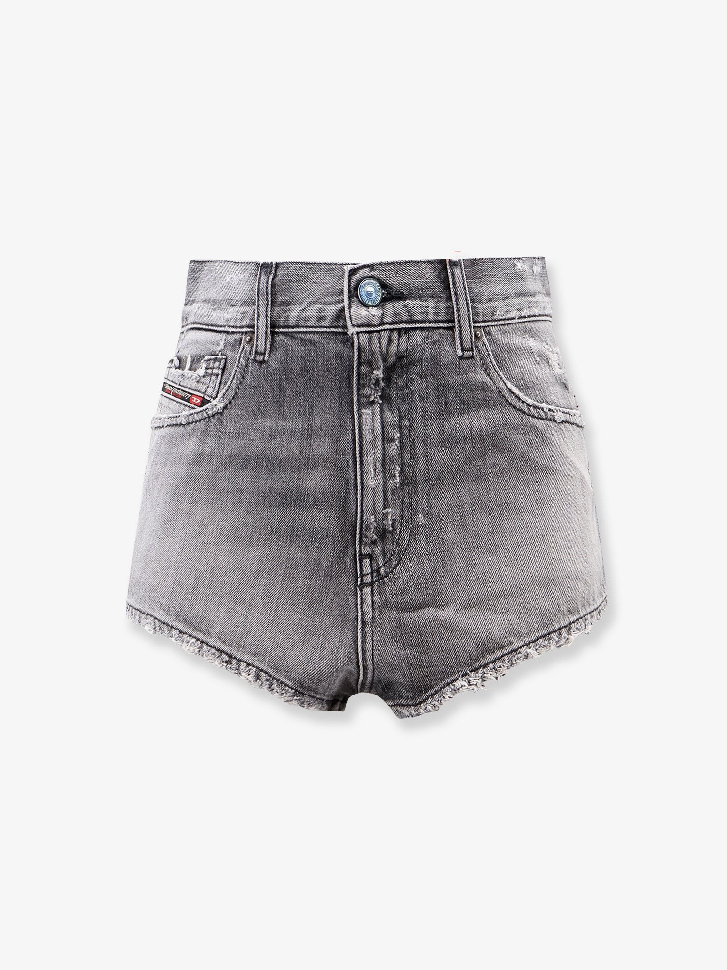 Blue denim shorts with a destroyed effect