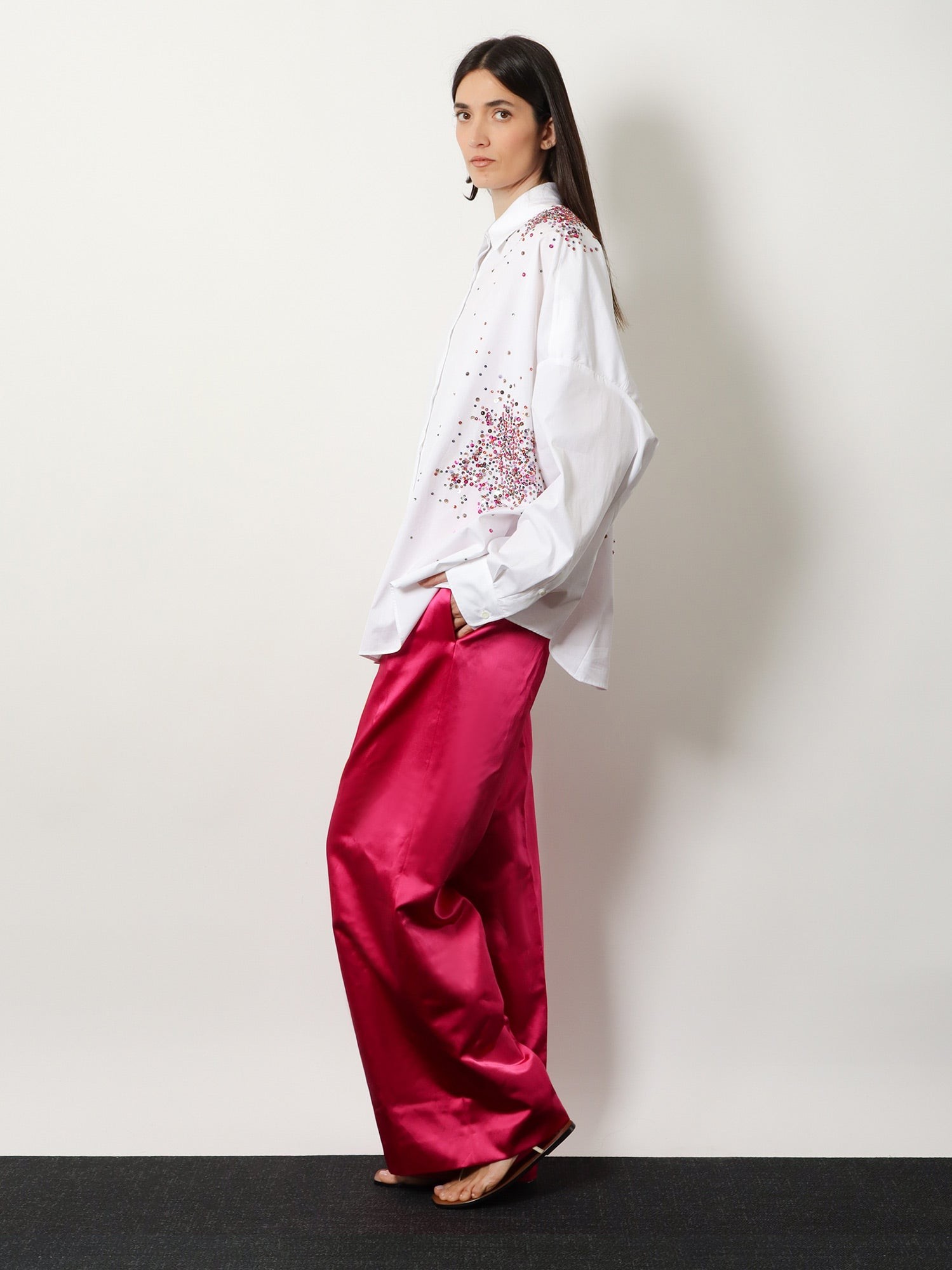 Casia cotton shirt with multicolored sequin detail - Image 3