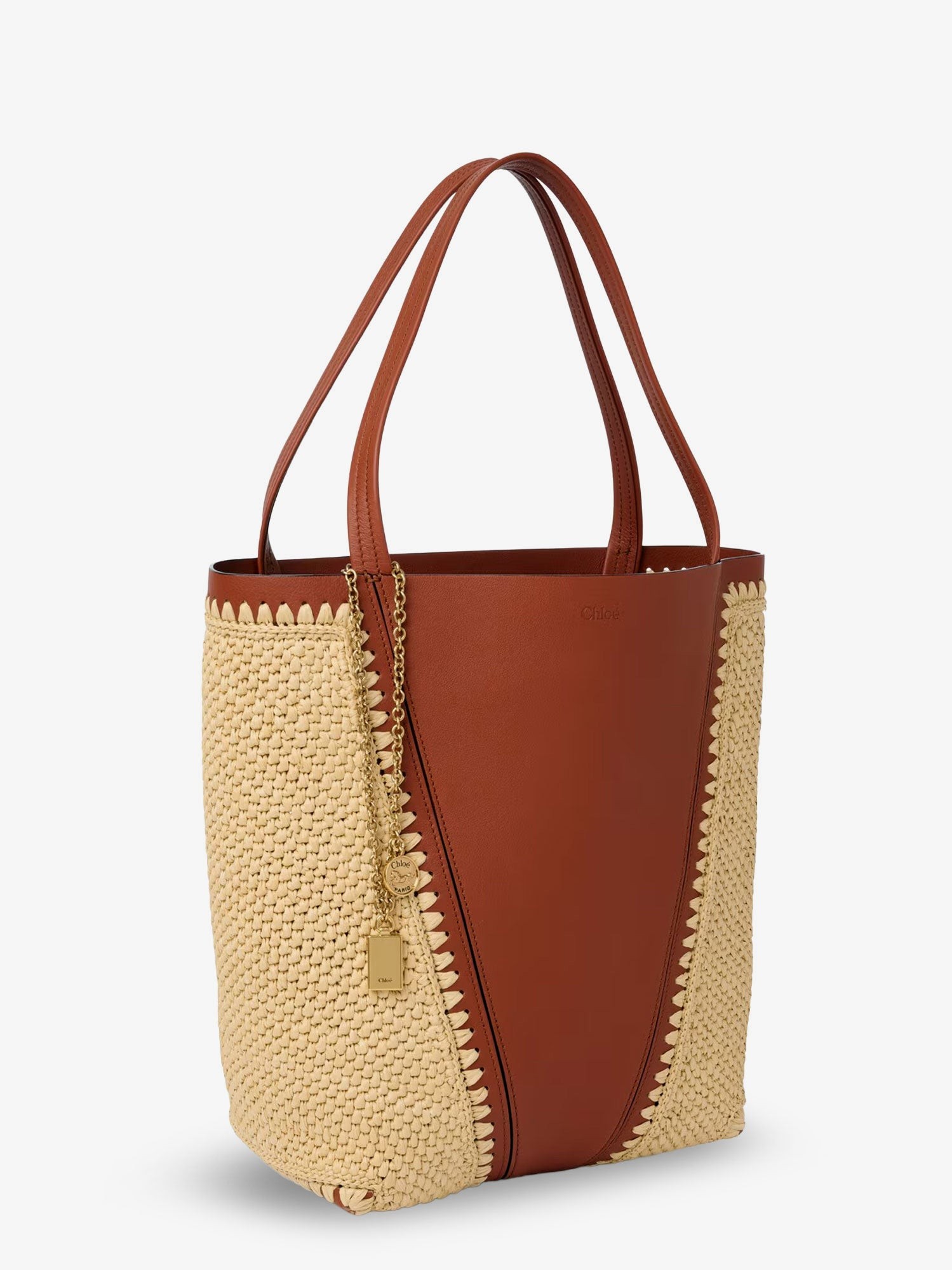 Chloé Spin leather and raffia shoulder bag - Image 3