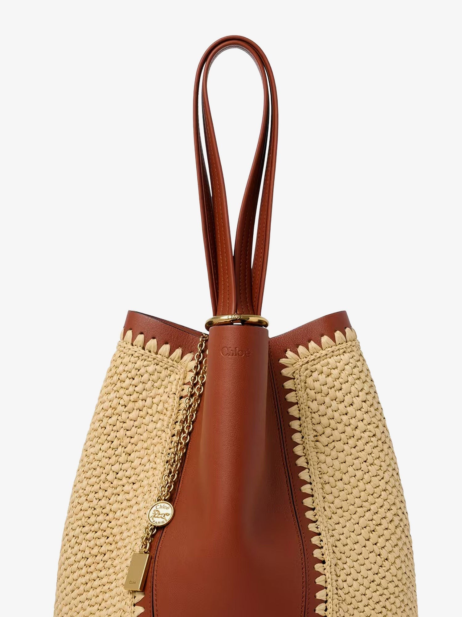 Chloé Spin leather and raffia shoulder bag - Image 4