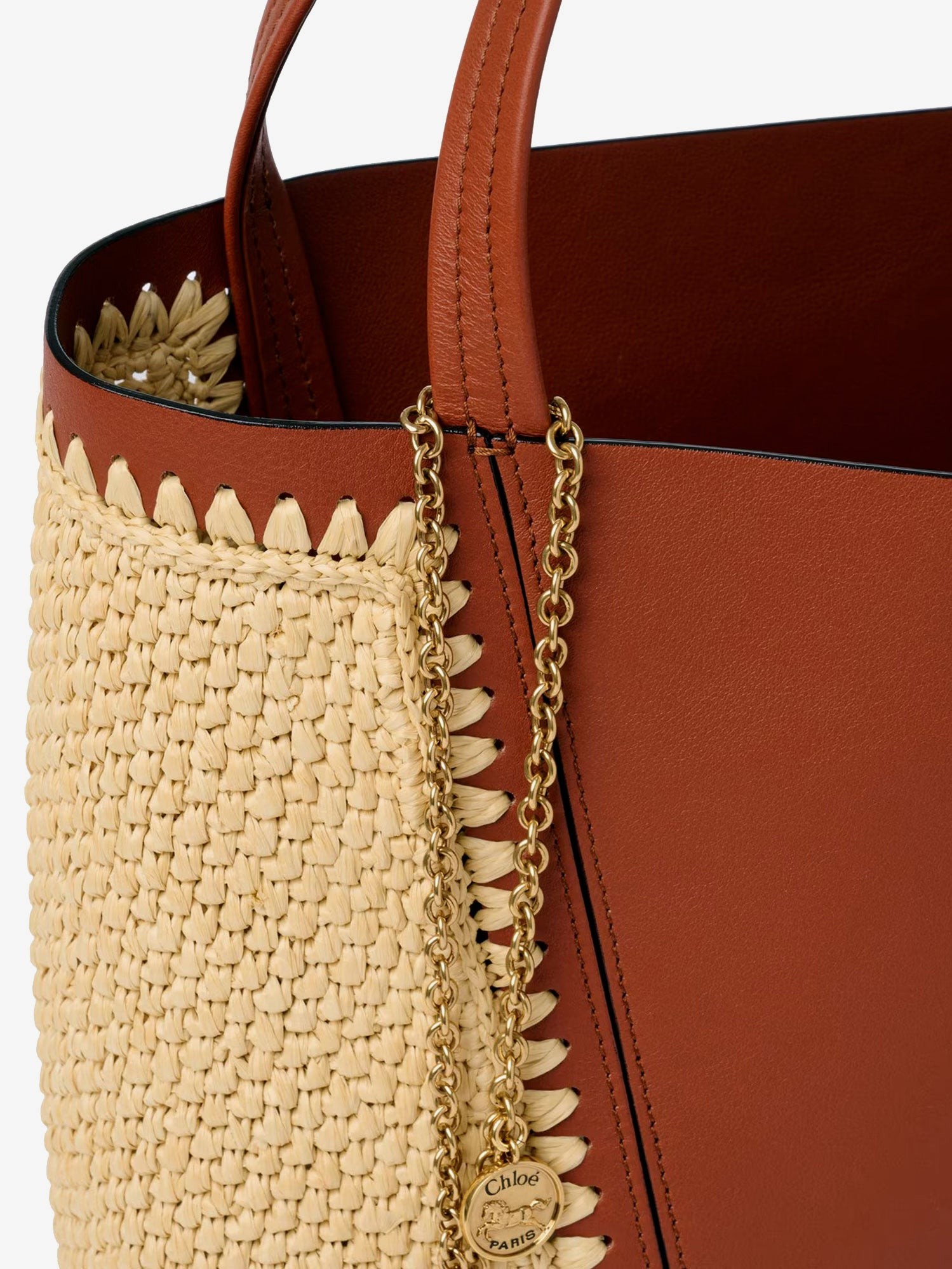 Chloé Spin leather and raffia shoulder bag - Image 5