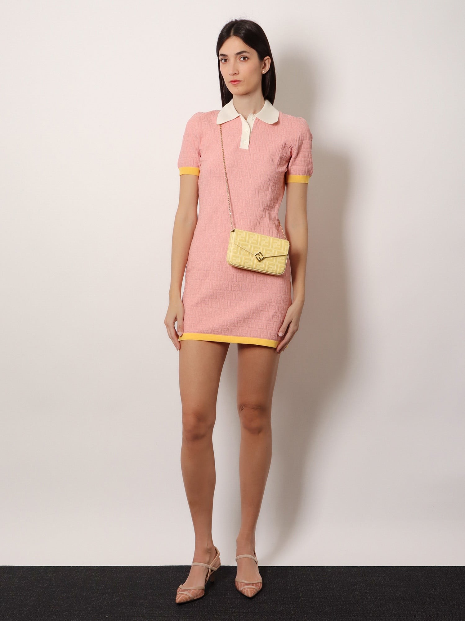 Cotton and silk blend short dress with all-over FF motif - Image 2