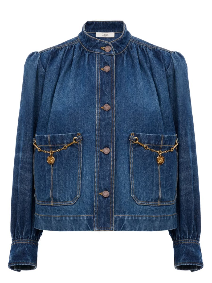 DENIM HIGH NECK GATHERED JACKET