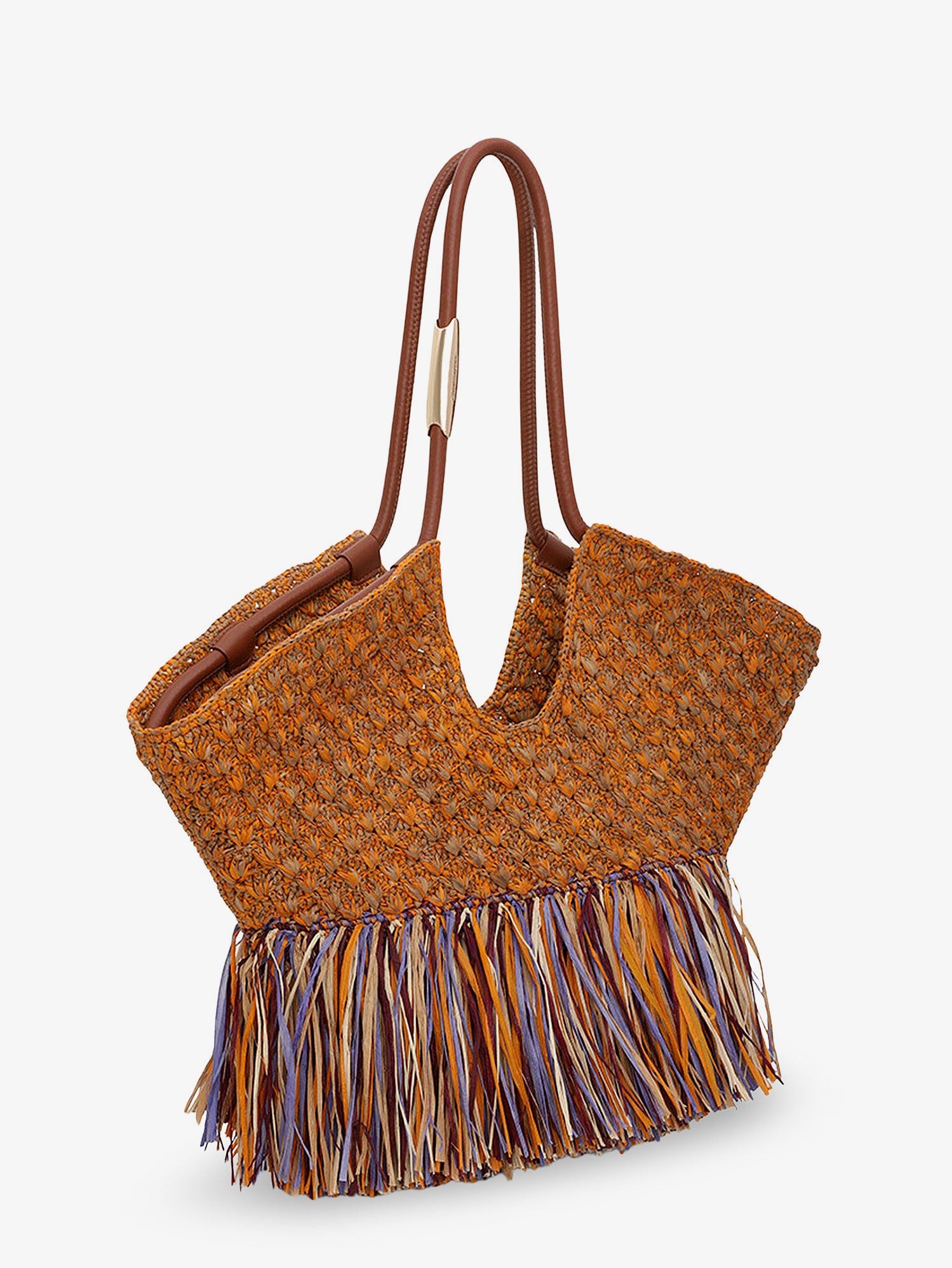 Golden Time rafia shoulder bag with fringe - Image 3