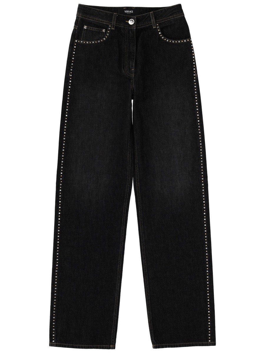 JEANS WITH STUDS AND CRYSTALS DECORATION