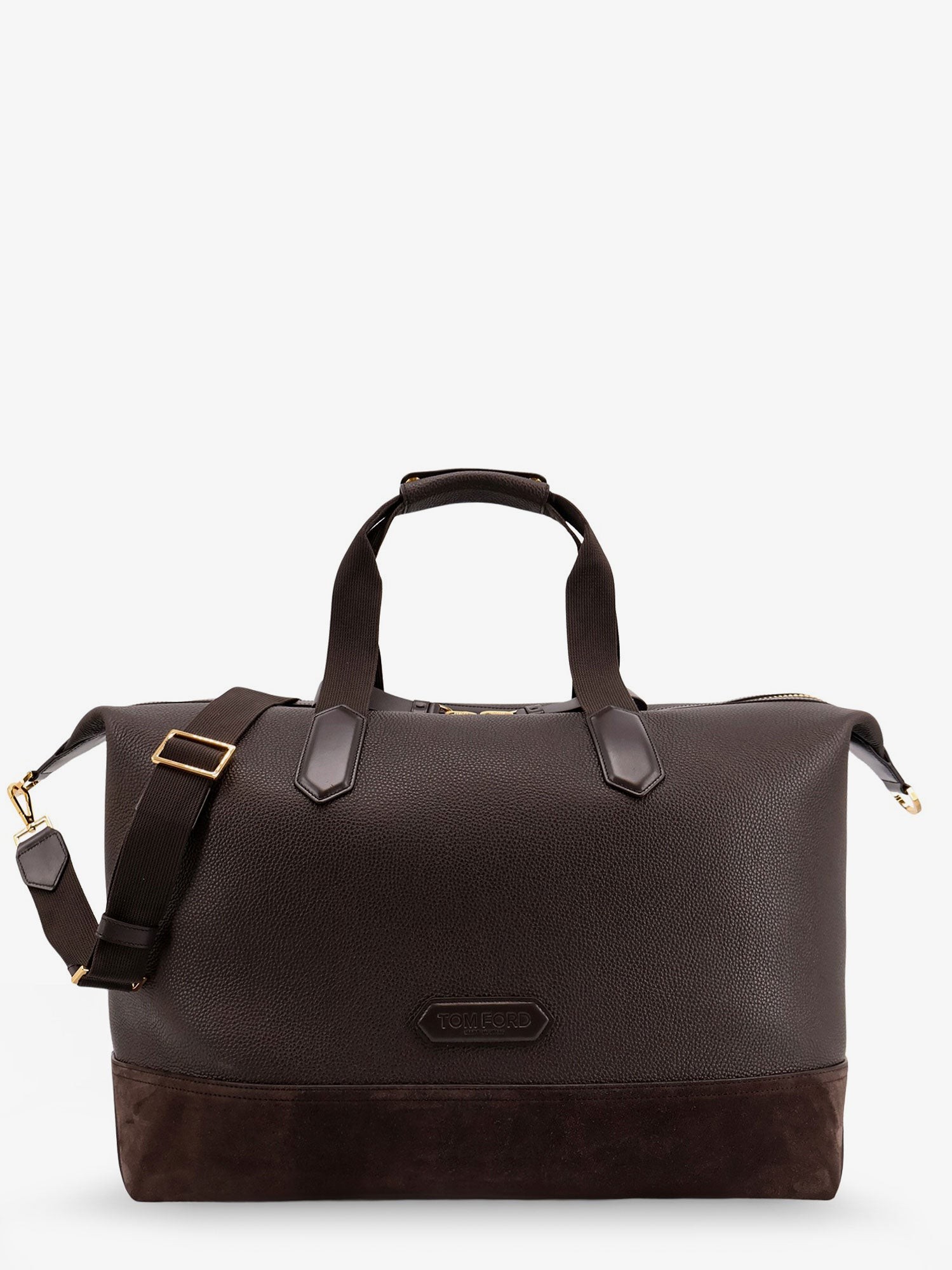 Leather travel bag with suede inserts