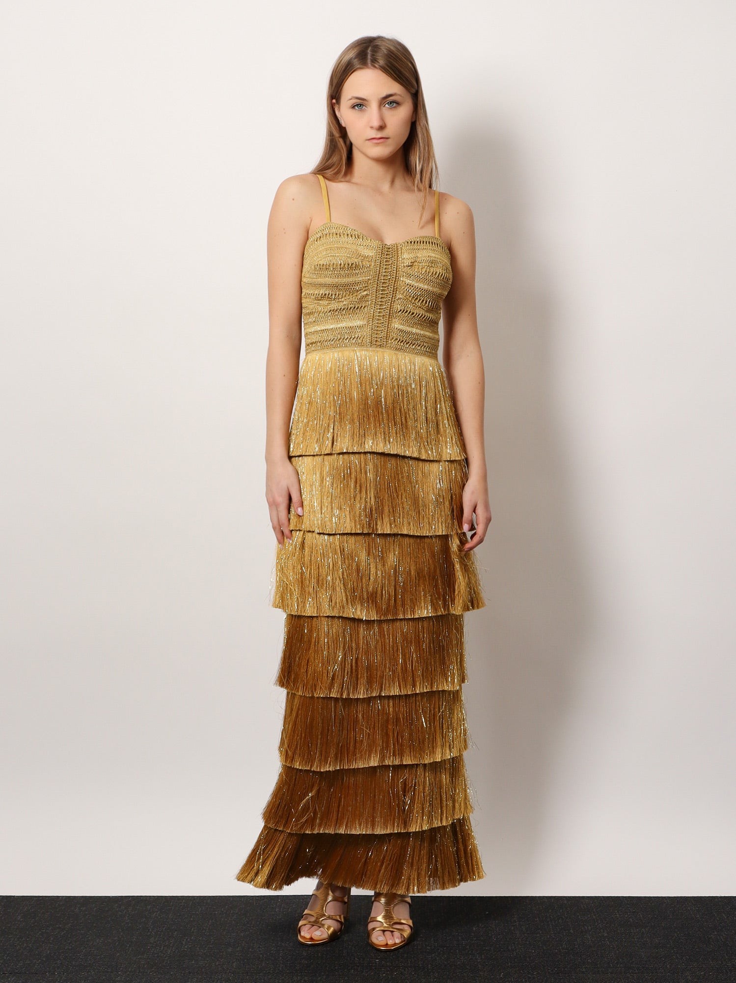 Long dress with embroidered courset and fringes - Image 2