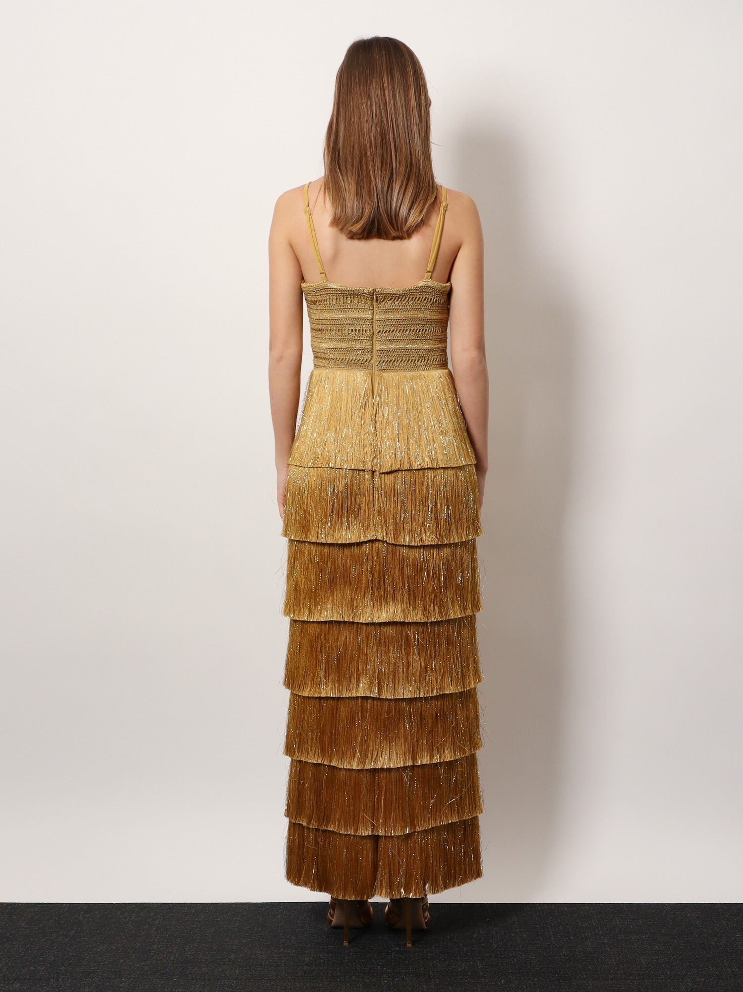 Long dress with embroidered courset and fringes - Image 3