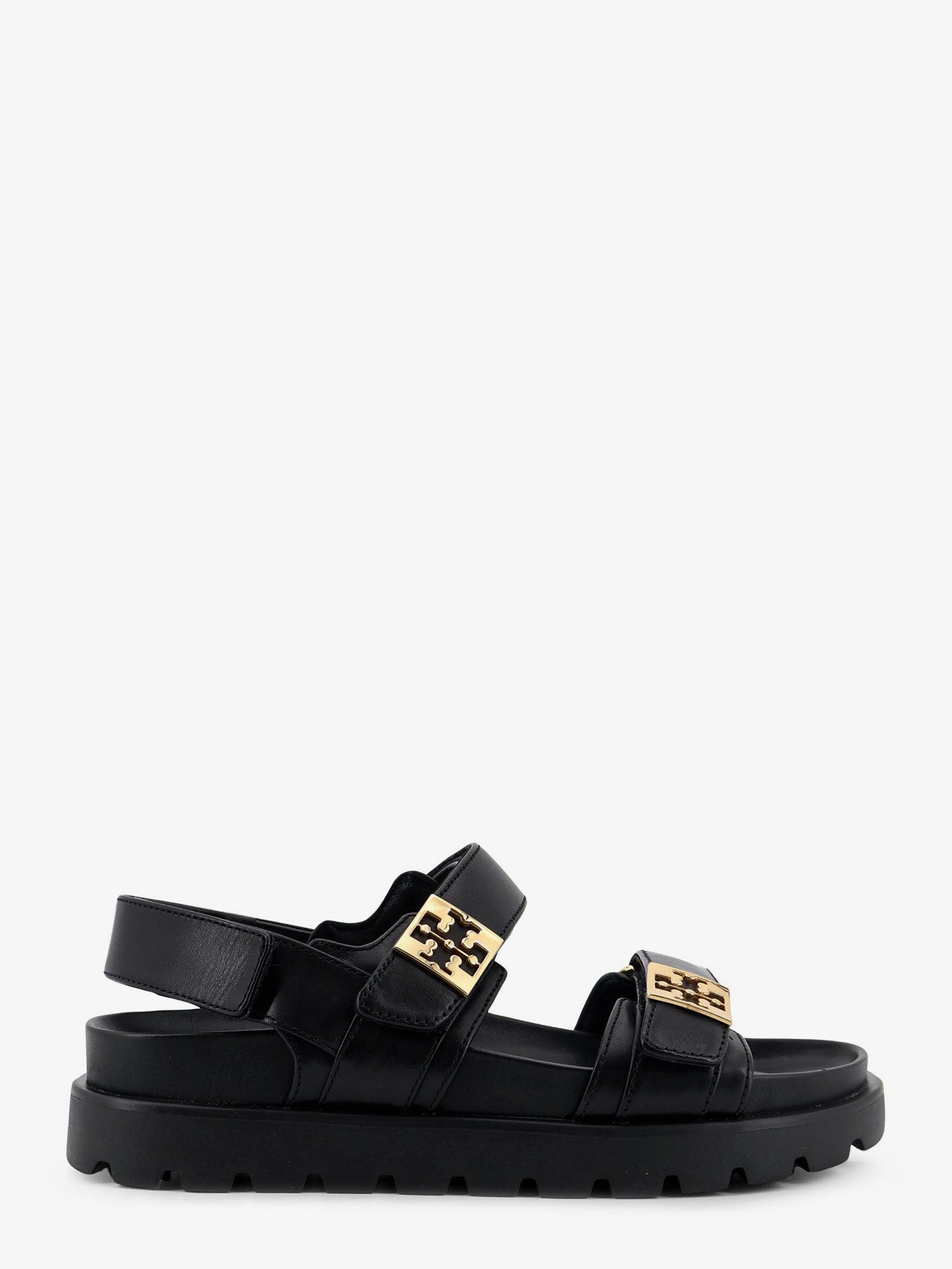 Mellow leather sandals with metal logo on the side