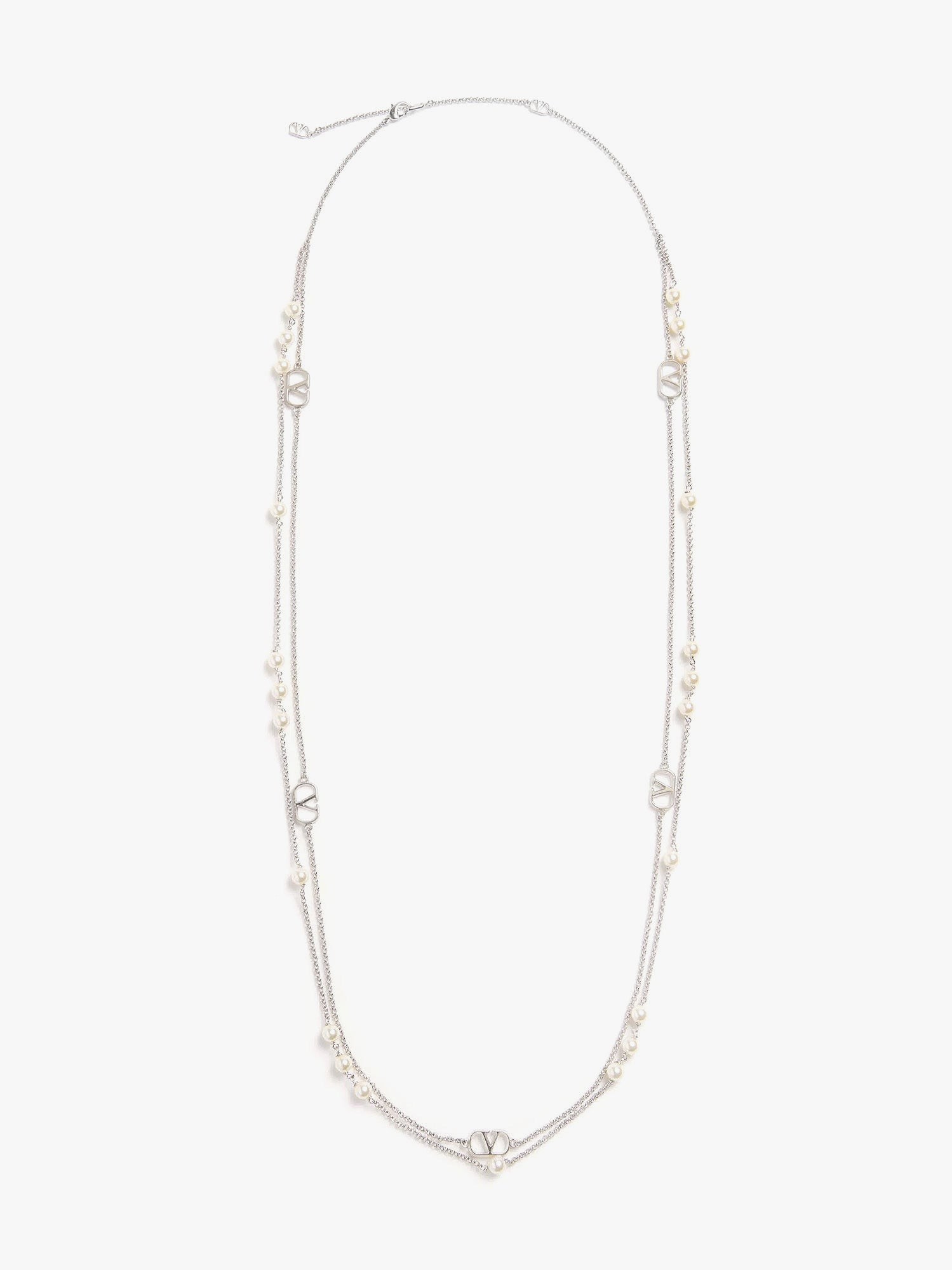 Metal and pearls VLogo Signature necklace