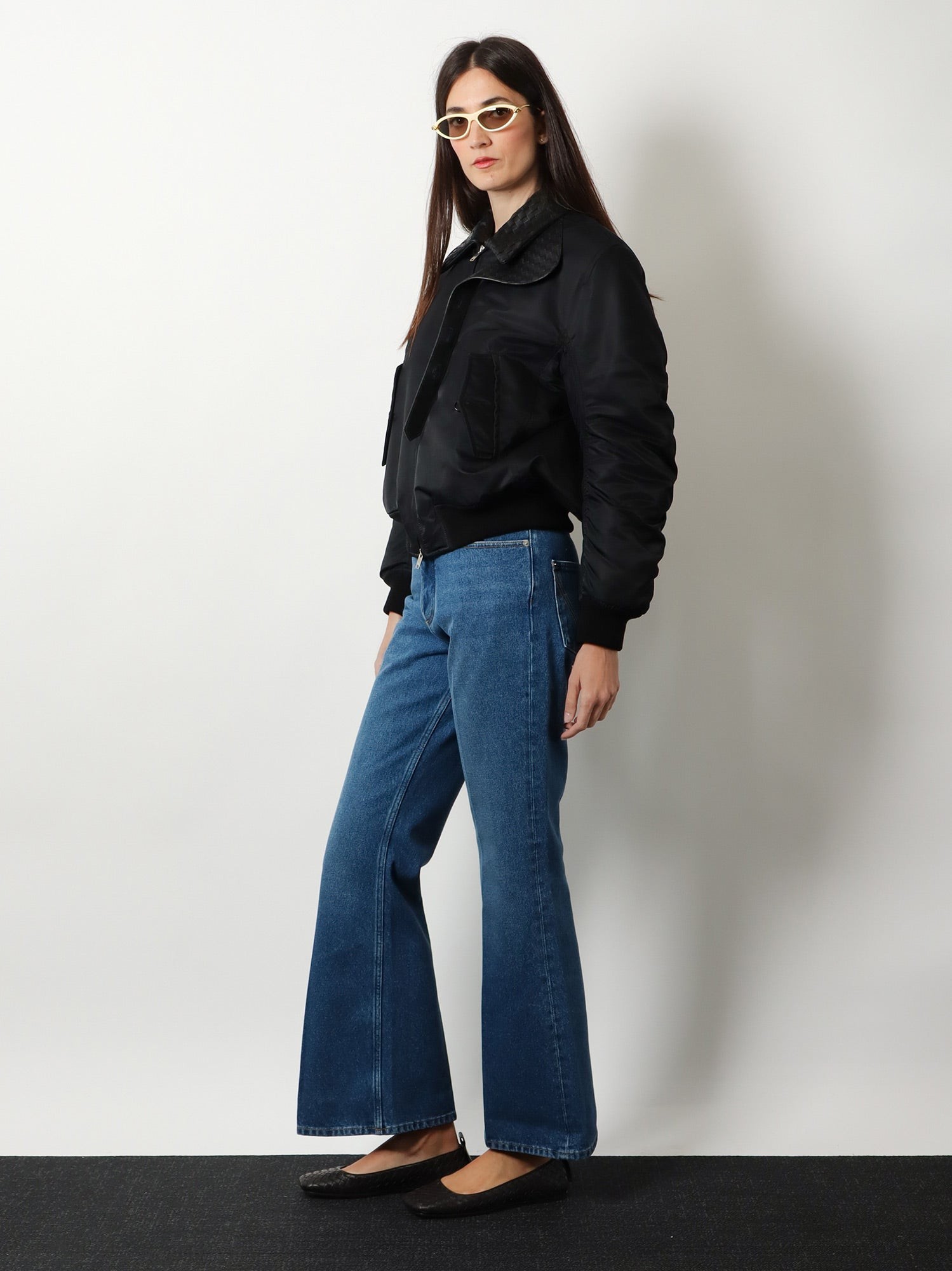 Nylon jacket with Intrecciato leather collar - Image 2