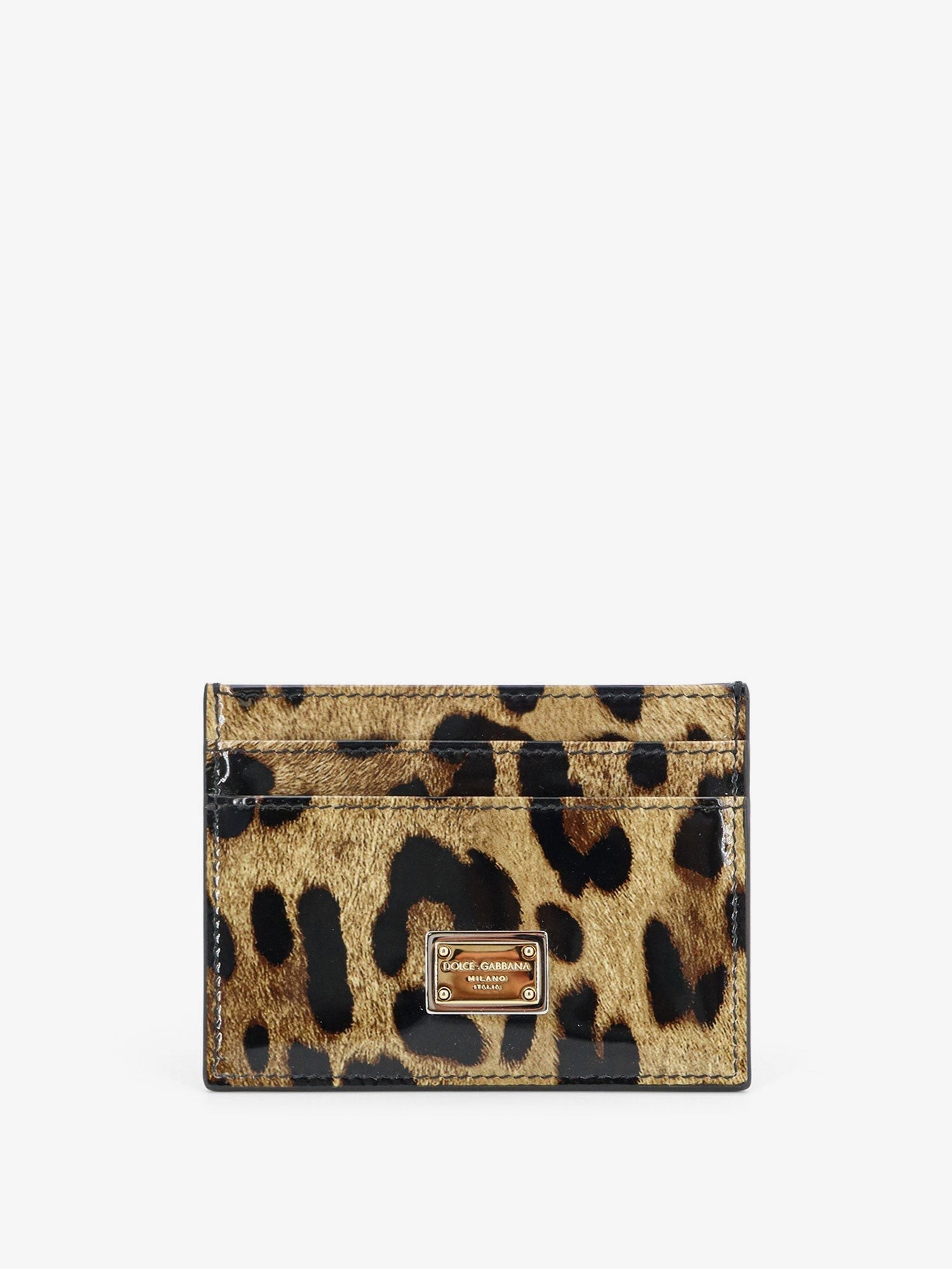 Patent leather card holder with animal print