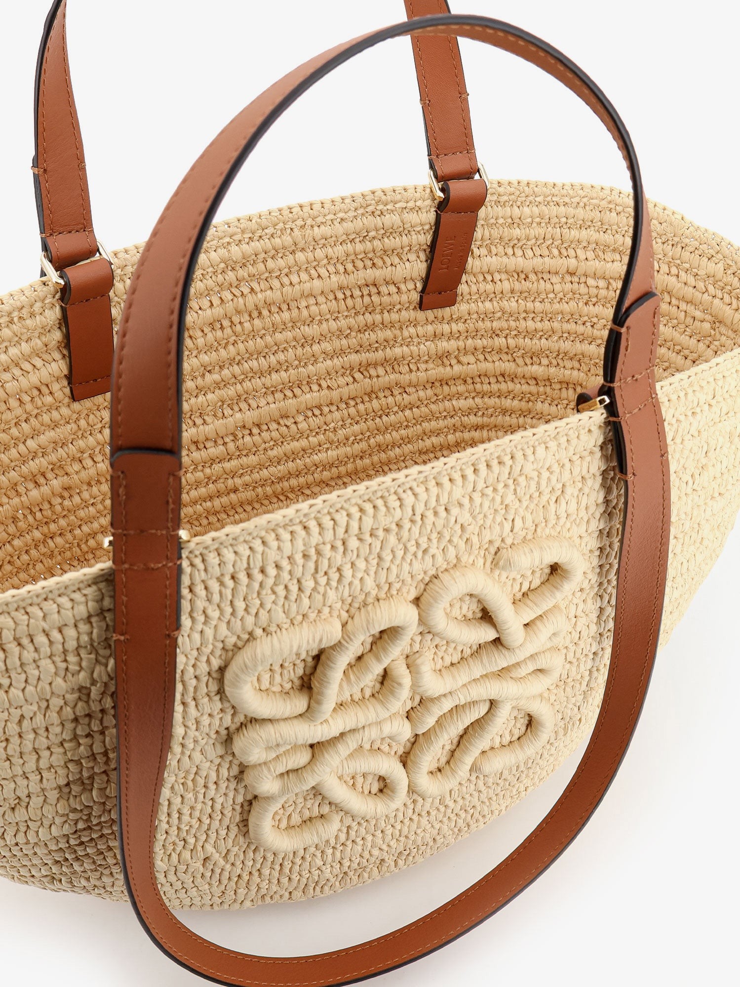 Paula's Ibiza -Eclipse Raffia and Leather handbag with 3D Anagram logo - Image 5