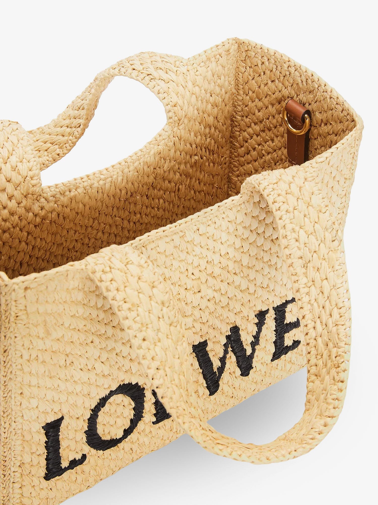 Paula's Ibiza -Small Loewe Font raffia handbag with embroidered logo on the front - Image 4