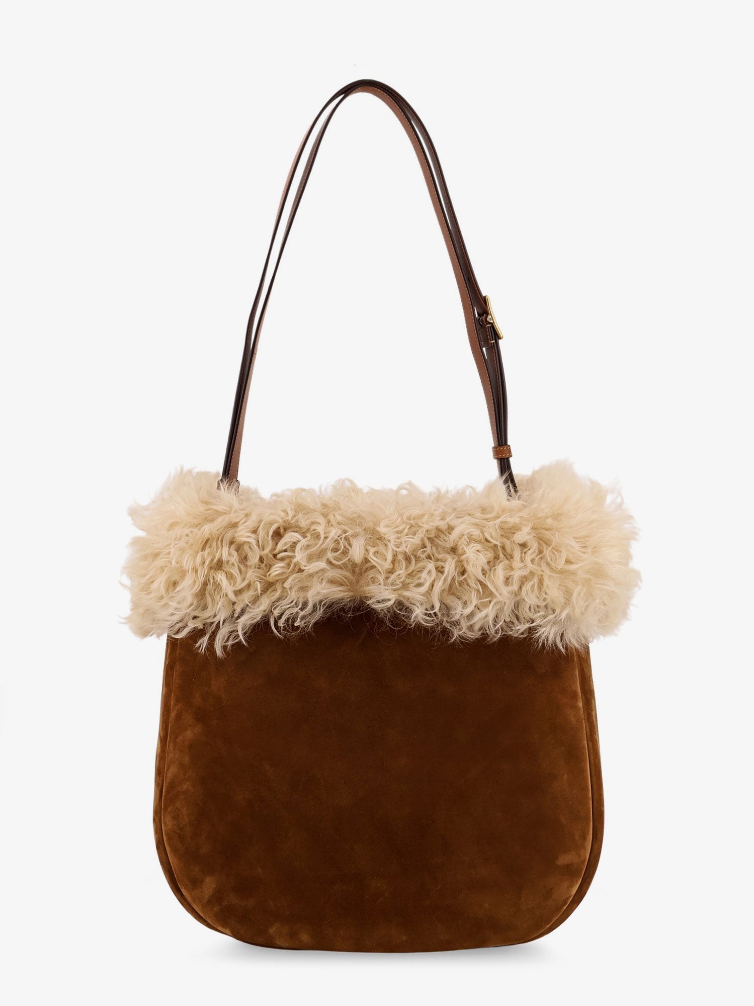 Suede shoulder bag with shearling profile - Image 3