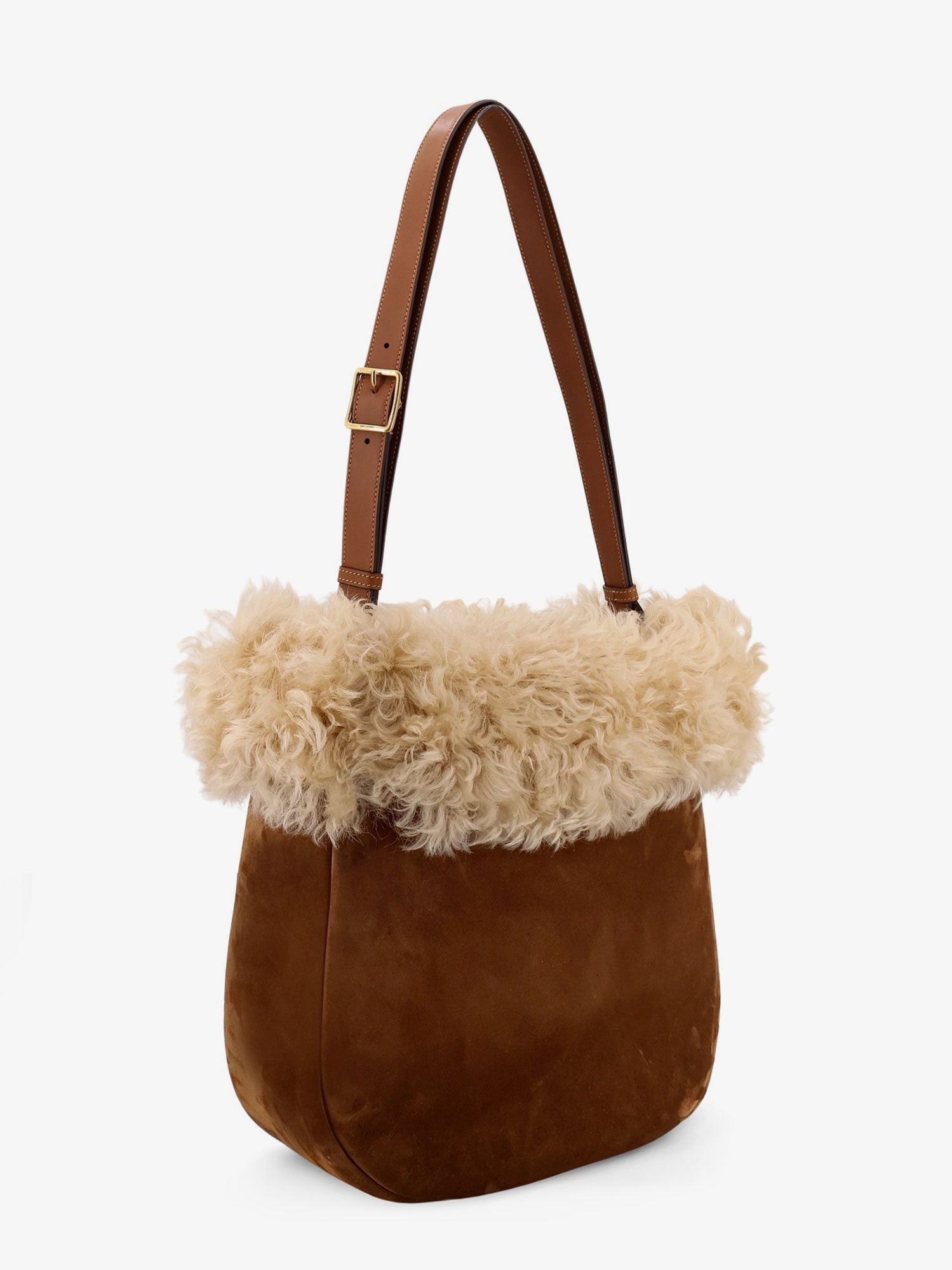 Suede shoulder bag with shearling profile - Image 4