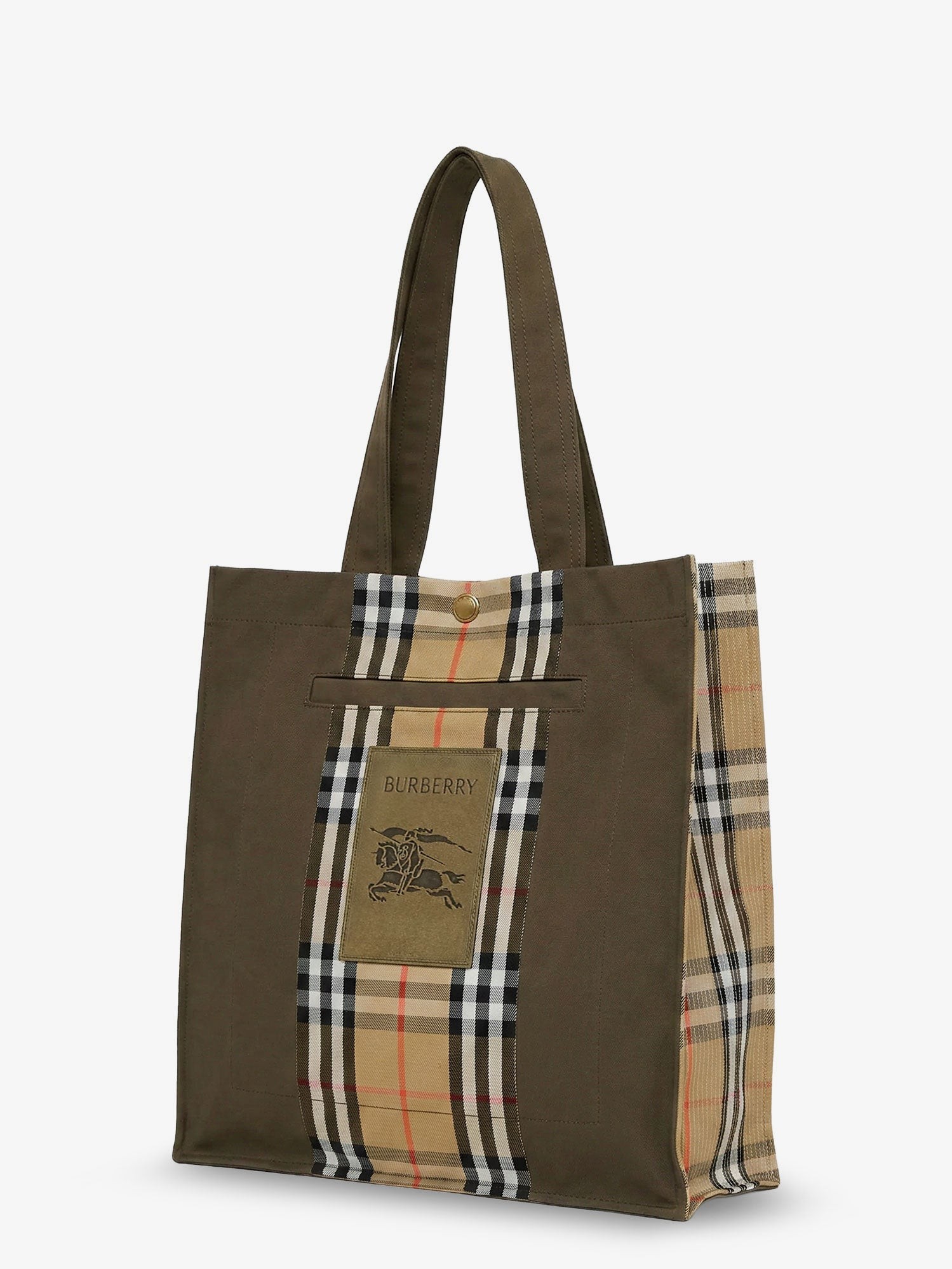 Tote Trench Check canvas shoulder bag with suede logo label on the front - Image 3