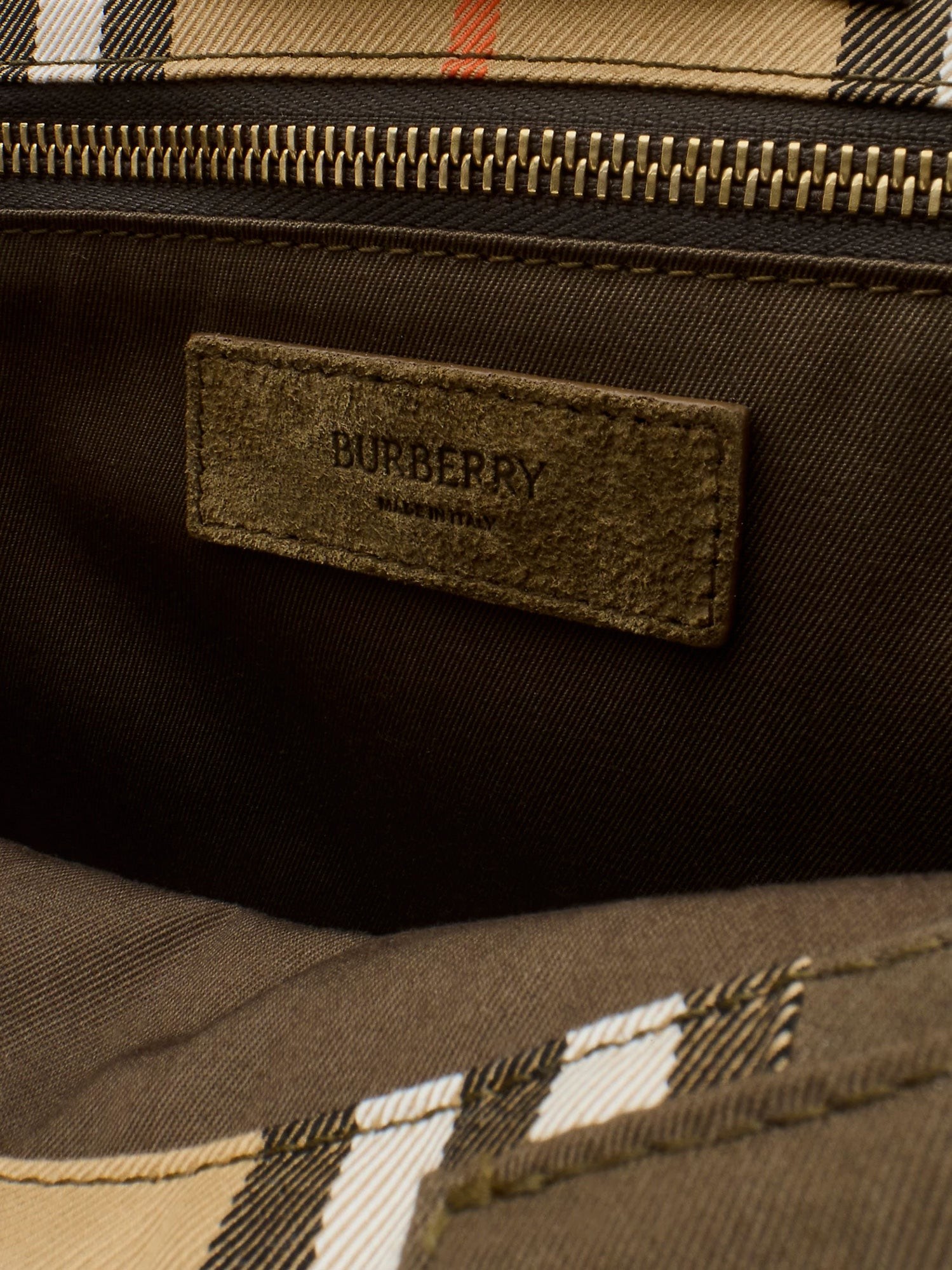 Tote Trench Check canvas shoulder bag with suede logo label on the front - Image 4