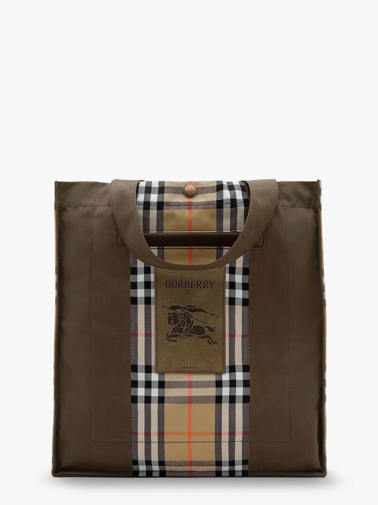 Tote Trench Check canvas shoulder bag with suede logo label on the front