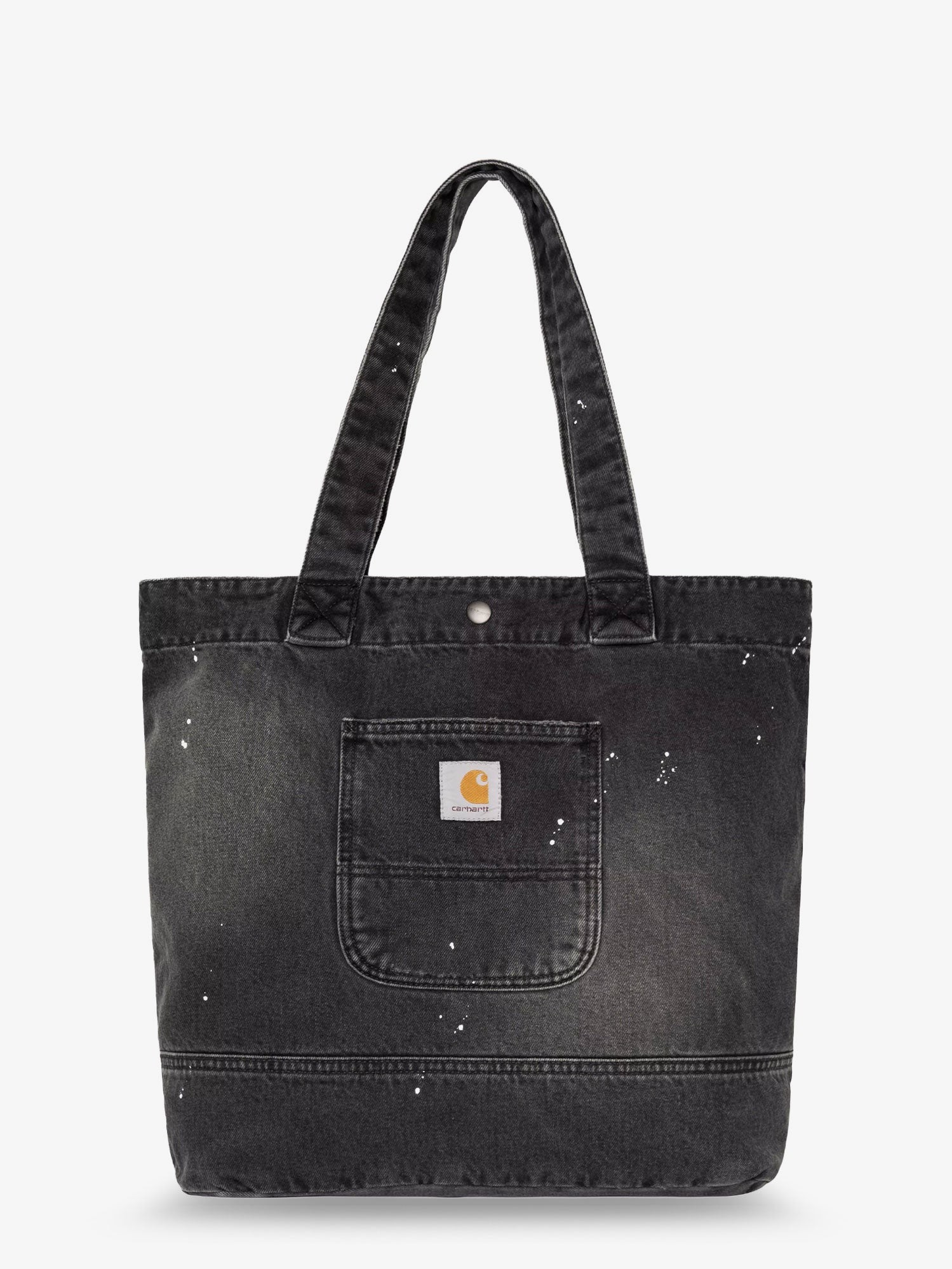 Used-effect black denim shopping bag