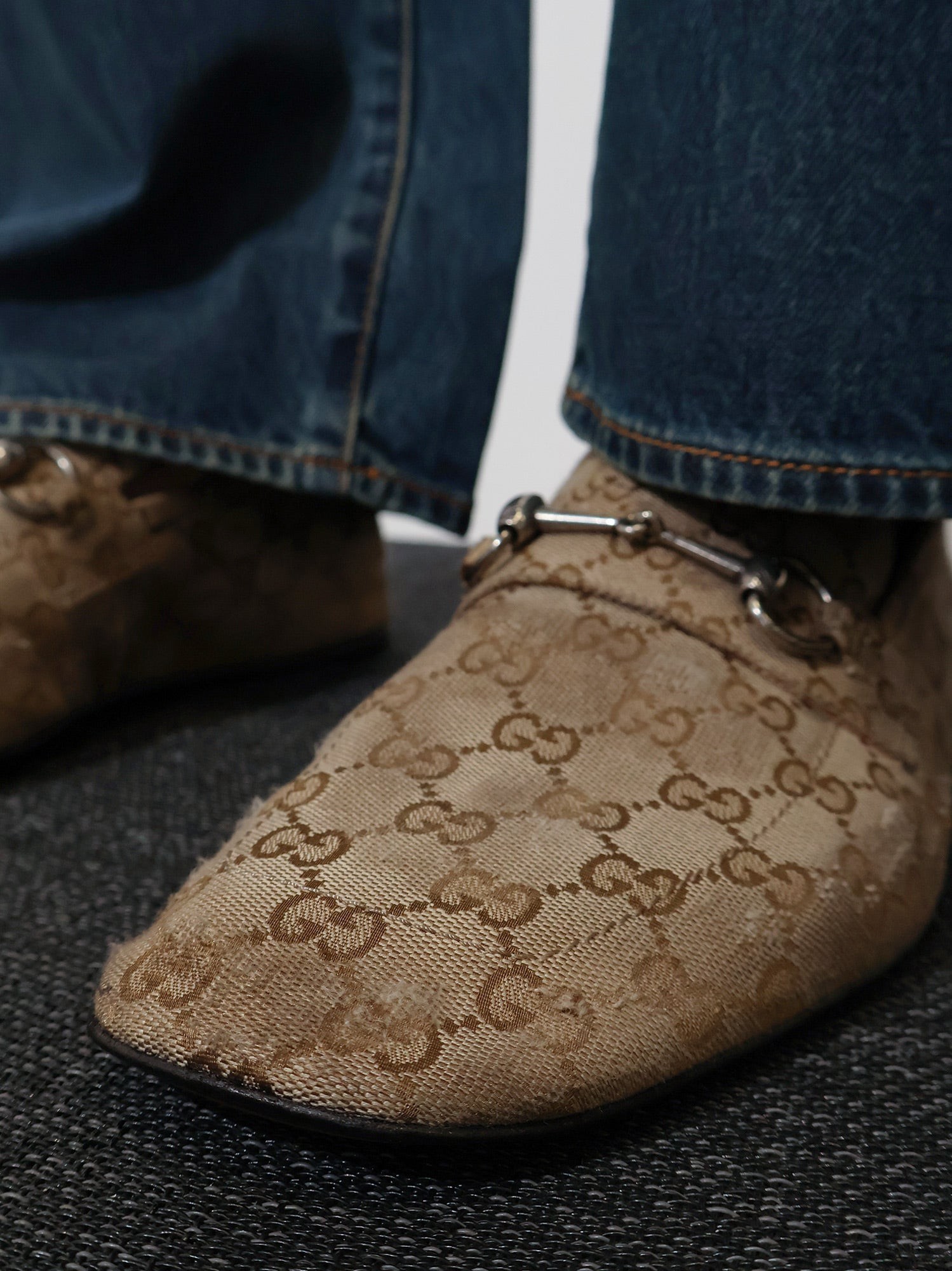 Vintage-effect GG fabric loafers - Image 2